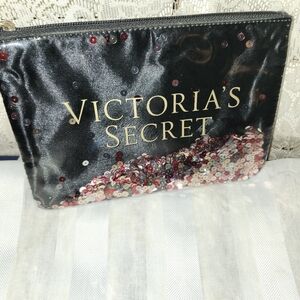 Victoria's Secret Black and Red Cosmetic Bag with Glamorous Sparkle
